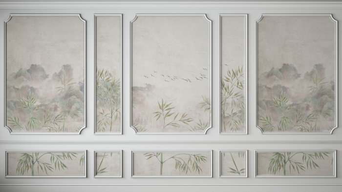 Papier peint  Composition avec un paysage brumeux en stuc