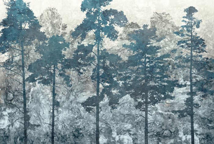 Papier peint  Composition abstraite de forêt bleue avec des arbres