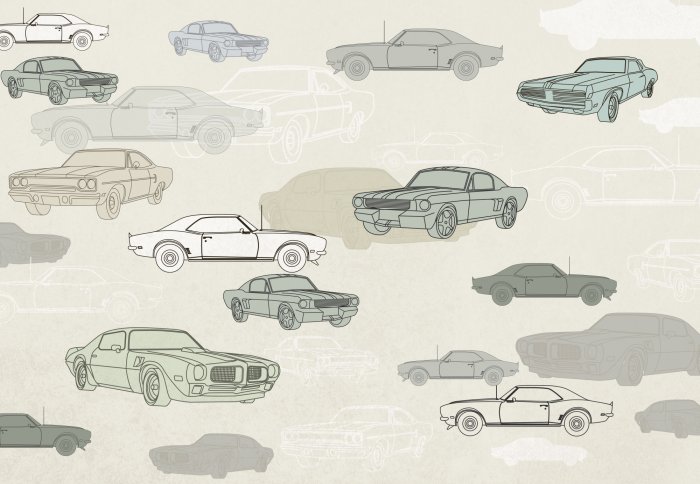 Papier peint  Voitures rétro aux tons verts