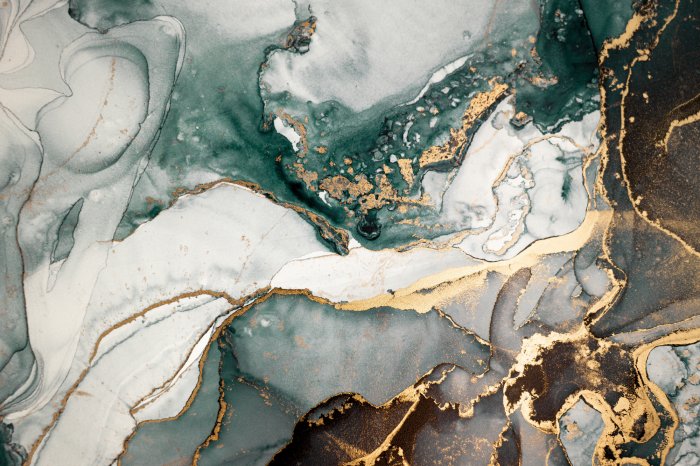 Papier peint  Marbre abstrait avec des accents verts et dorés