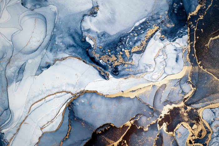 Papier peint  Composition en marbre bleu avec des veines d&#39;or