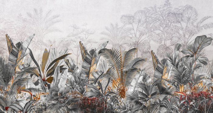 Papier peint  Motif de feuilles tropicales en marron et beige