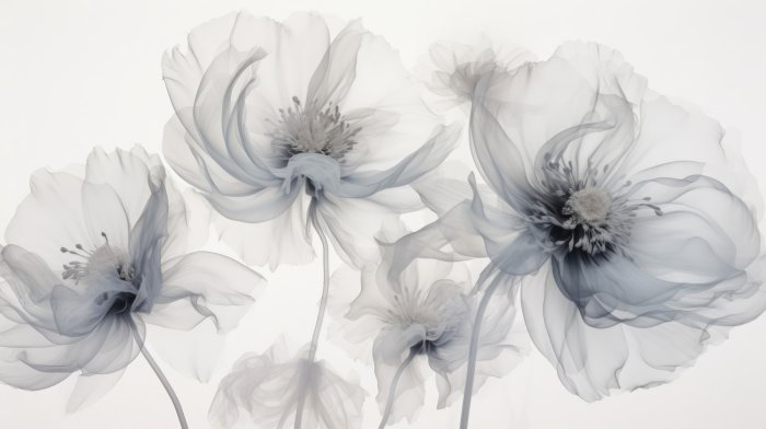 Papier peint  Fleurs délicates gris-bleu