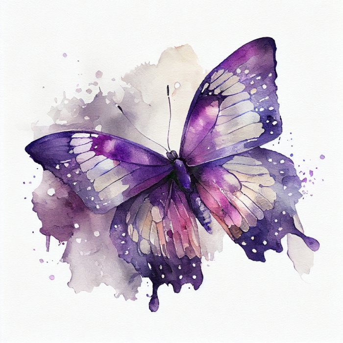 Tableau  Papillon violet sur fond aquarelle