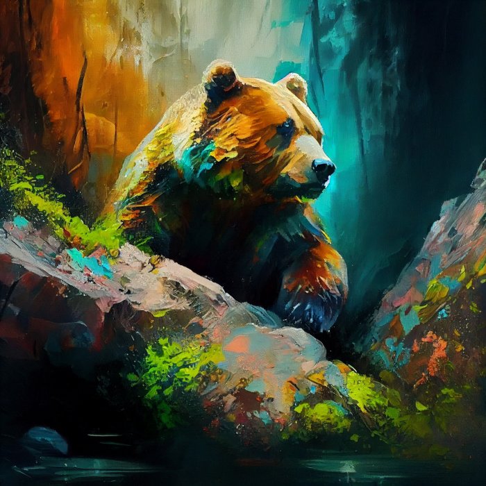 Papier peint  Portrait artistique d&#39;un ours dans la forêt