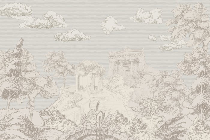 Papier peint  Architecture romaine parmi les plantes en style croquis