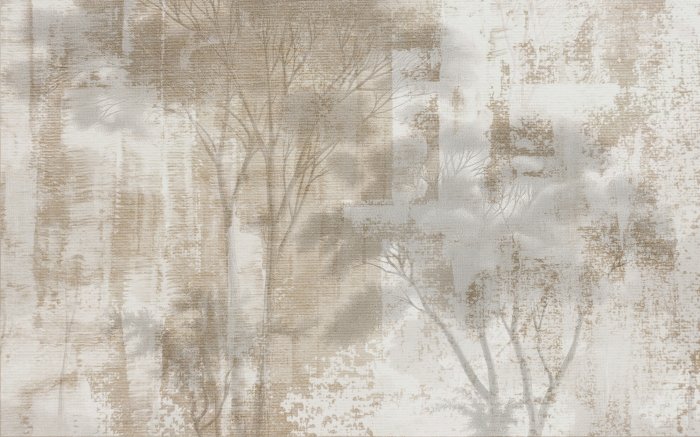 Papier peint  Paysage d&#39;arbres sur fond cartonné aux couleurs beiges