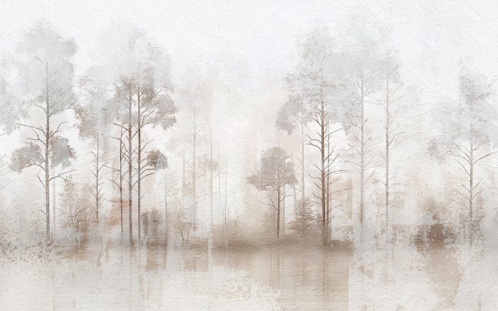 Papier peint  Paysage forestier beige sur fond cartonné