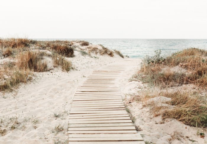 Papier peint  Descente en bois vers la plage avec vue sur la mer
