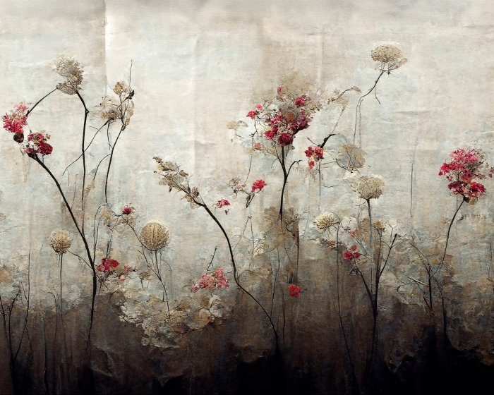 Papier peint  Motif abstrait de plantes à fleurs sauvages dans un style industriel