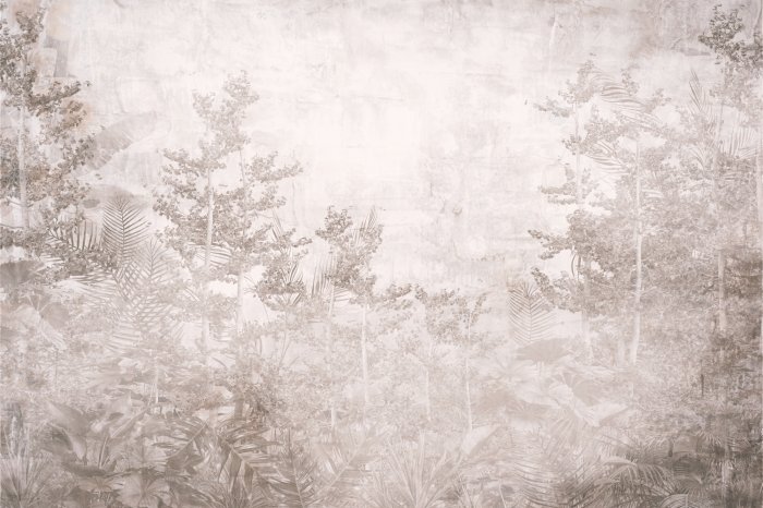 Papier peint  Motif botanique monochrome d&#39;arbres et de plantes tropicales