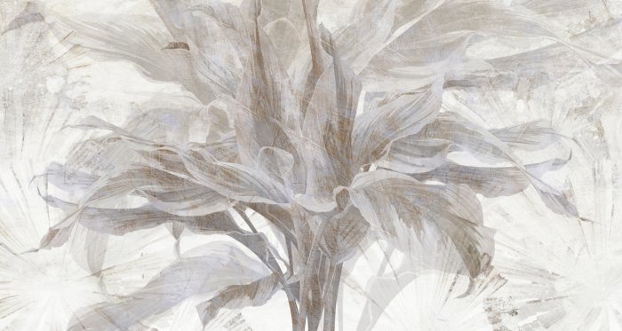 Papier peint  Feuilles tropicales sur fond de béton clair