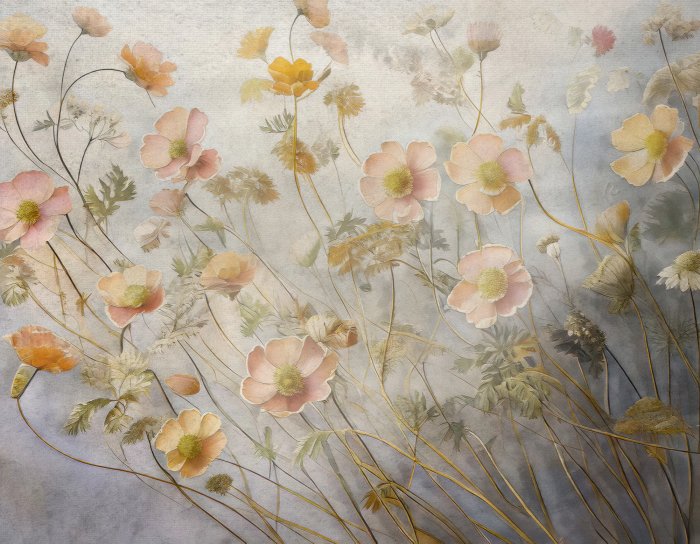 Papier peint  Motif botanique avec des fleurs vintage