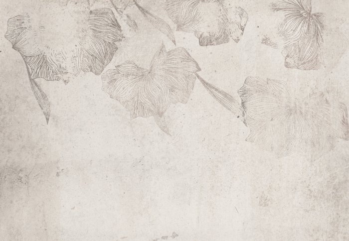 Papier peint  Fleurs de style croquis sur fond de béton