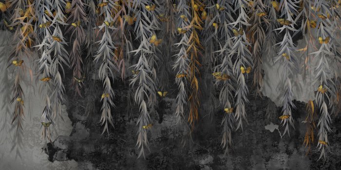 Papier peint  Vignes suspendues d&#39;une plante sur un fond de béton foncé