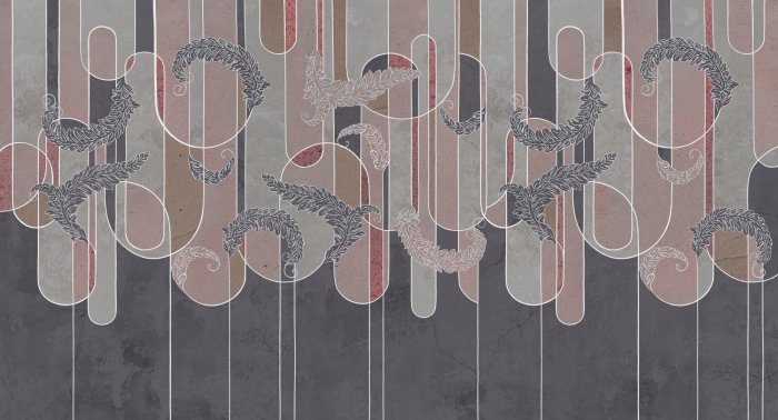 Papier peint  Feuilles et formes géométriques sur fond de béton