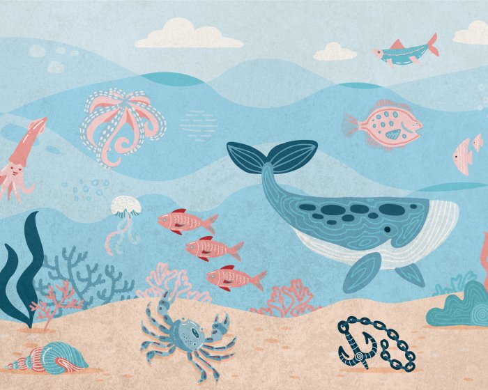 Papier peint  Modèle d&#39;animaux du monde sous-marin pour enfants