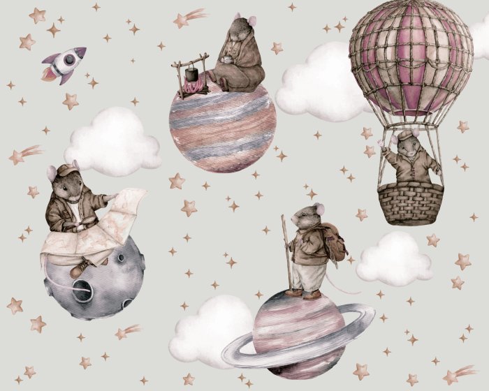 Papier peint  Animaux avec des planètes dans l&#39;espace