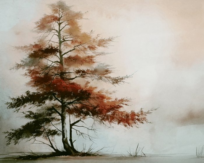 Papier peint  Aquarelle arbre d&#39;automne