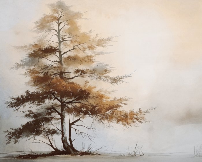 Papier peint  Paysage d&#39;automne avec un arbre dans un style aquarelle