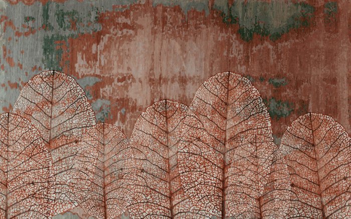 Papier peint  Feuilles 3D sur fond texturé