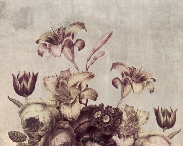 Papier peint  Fleurs vintage sur fond texturé