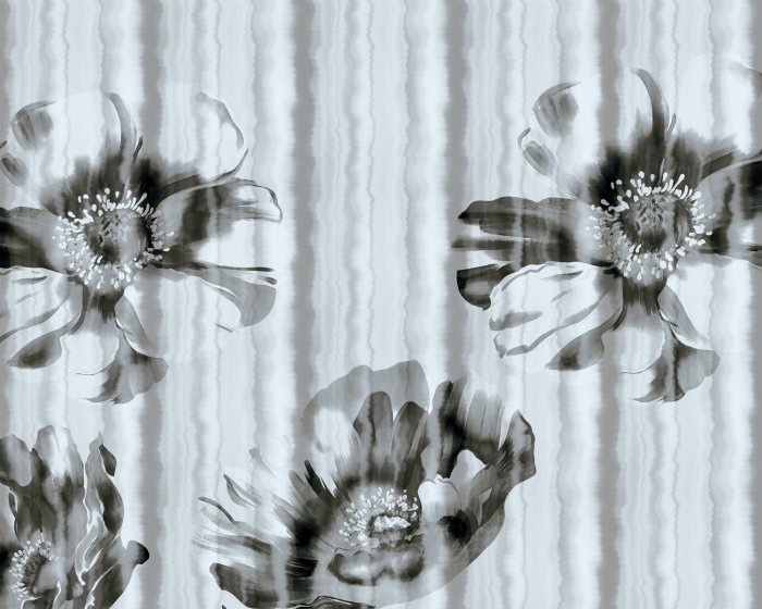 Papier peint  Coquelicots sur fond rayé dans un motif monochrome