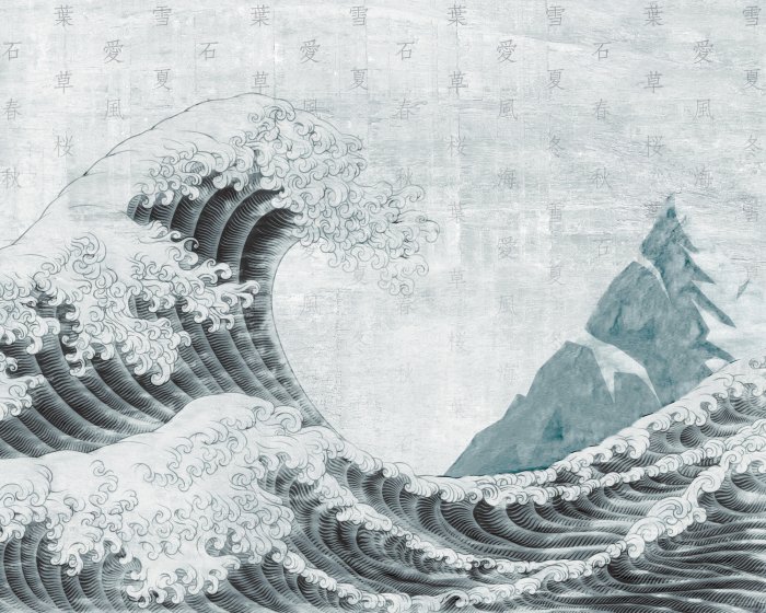 Papier peint  La Grande Vague au large de Kanagawa et les timbres chinois