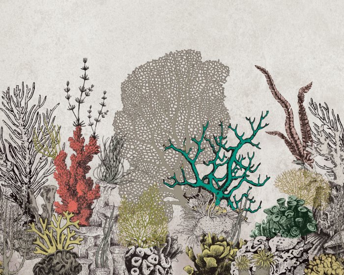 Papier peint  Motif nautique avec des coraux sur un fond texturé