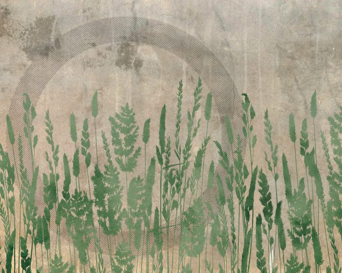 Papier peint  Motif moderne de plantes des champs et de formes géométriques