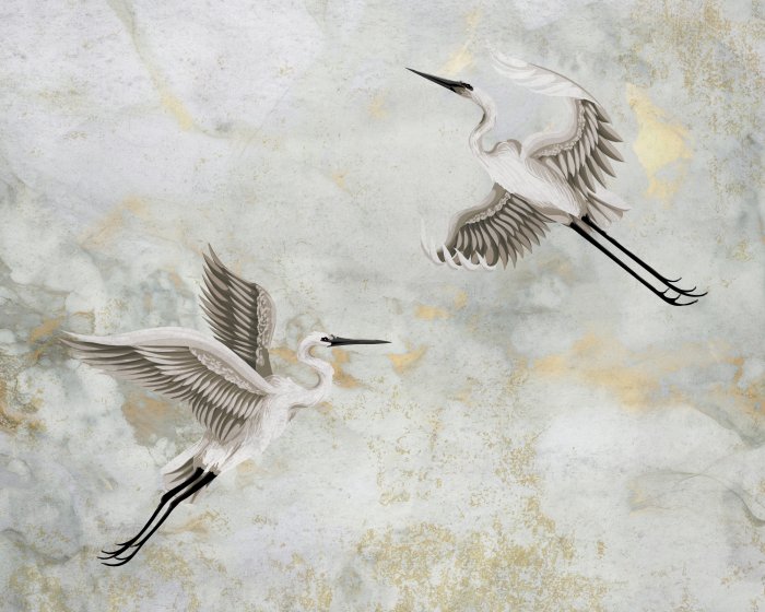 Papier peint  Oiseaux sur un fond de marbre abstrait