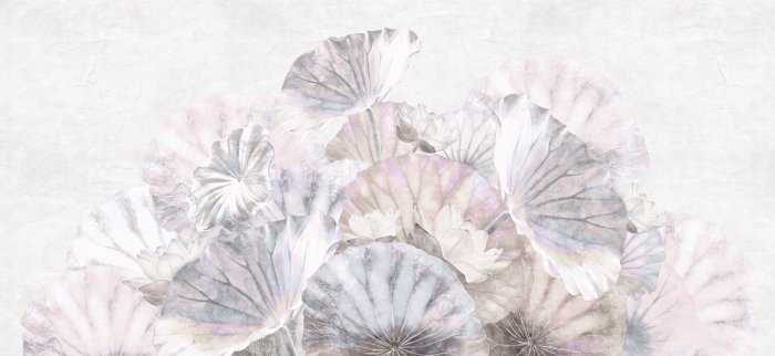 Papier peint  Fleurs et feuilles de lotus sur un fond texturé