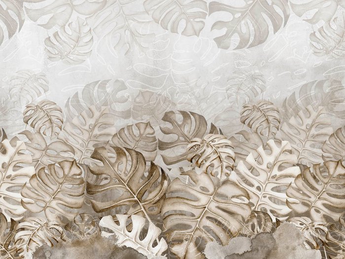 Papier peint  Feuilles de Monstera sur fond aquarelle