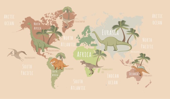 Papier peint  Carte du monde des dinosaures pour les enfants