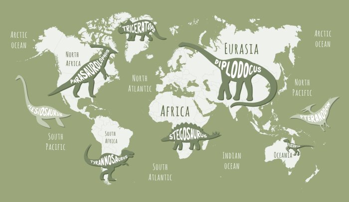Papier peint  Modèle de dinosaures sur la carte du monde pour les enfants