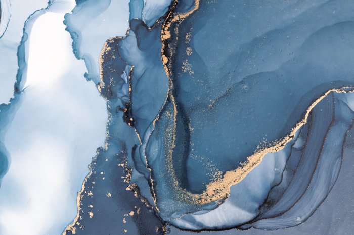 Papier peint  Marbre bleu avec de l&#39;or
