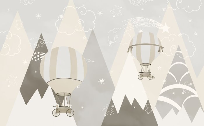 Papier peint  Ballons contre les montagnes - illustration pour enfants