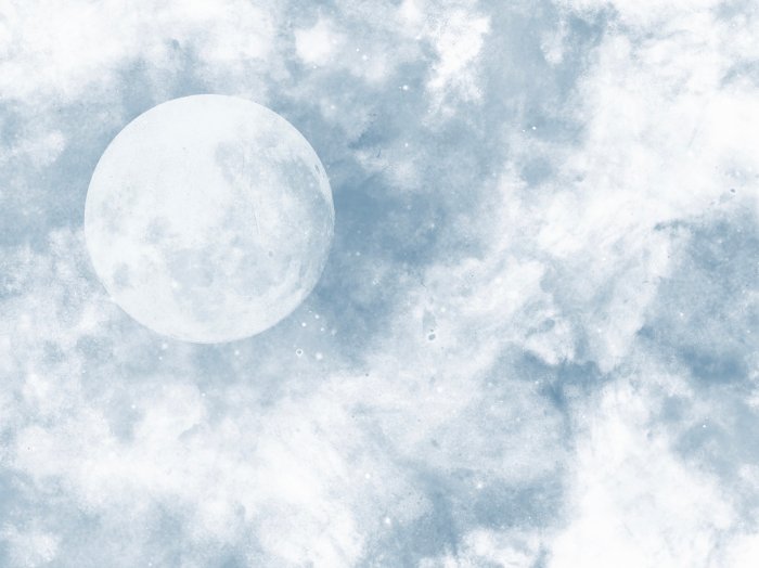 Papier peint  La lune parmi les nuages sur fond bleu