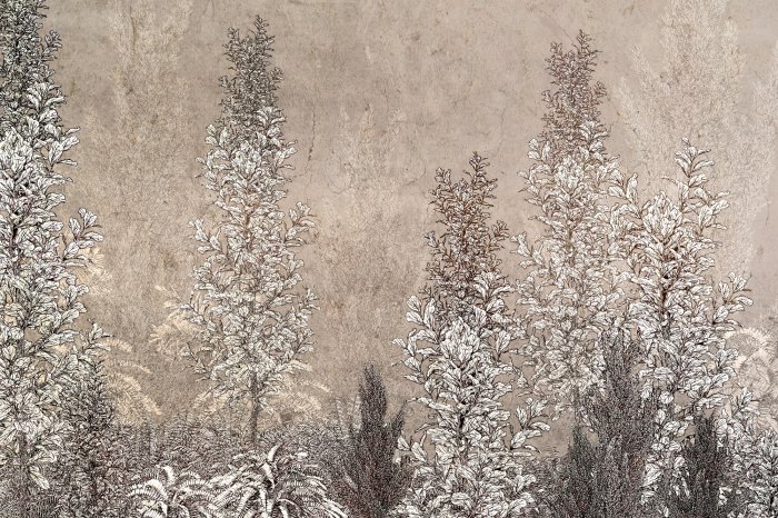 Papier peint  Plantes sur fond de béton beige