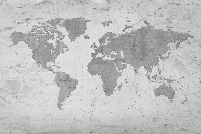 Papier peint  Carte du monde grise de style industriel