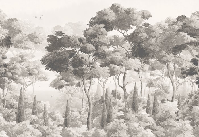 Papier peint  Paysage vintage d&#39;une forêt luxuriante