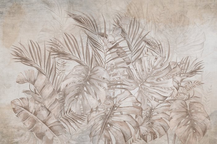 Papier peint  Motif beige Monstera et feuilles de palmier