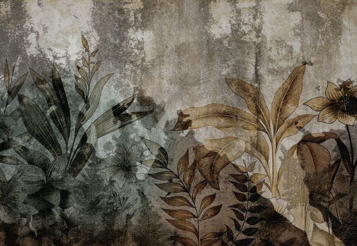 Papier peint  Abstraction botanique sur béton
