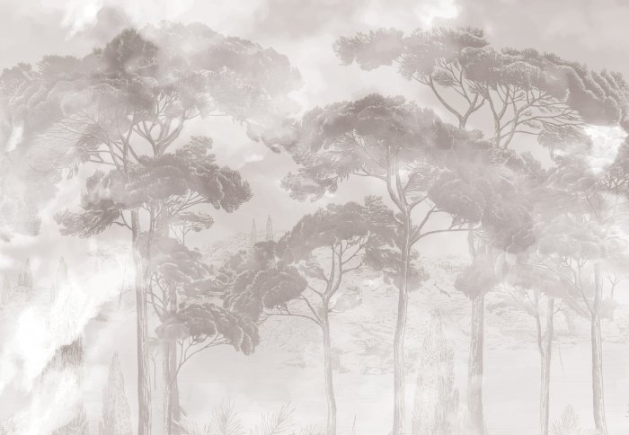 Papier peint  Paysage de forêt brumeuse en beige