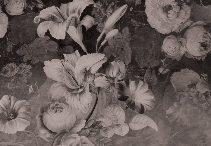 Papier peint  Fleurs vintage sur fond sombre