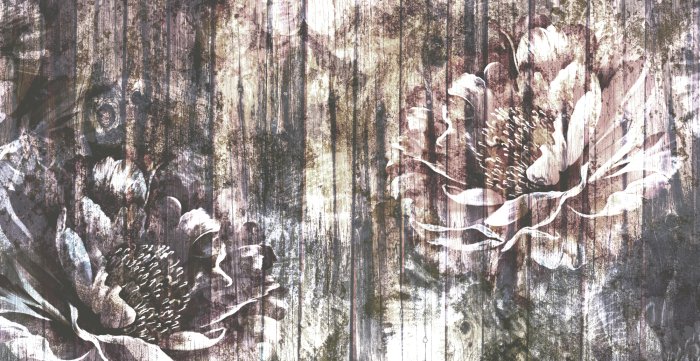 Papier peint  Fleurs de pivoine roses sur bois