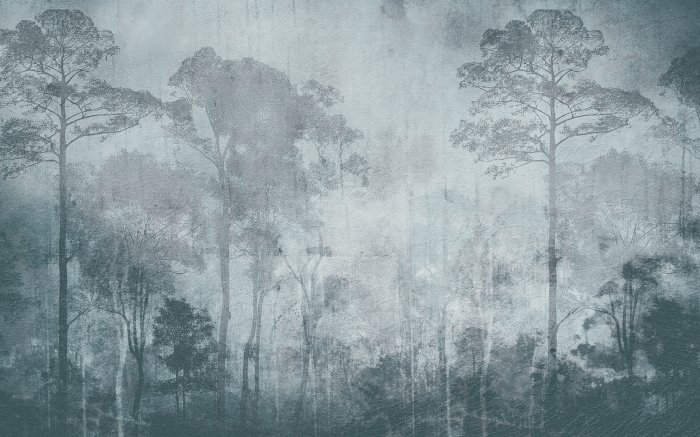 Papier peint  Paysage abstrait avec une forêt aux couleurs bleues