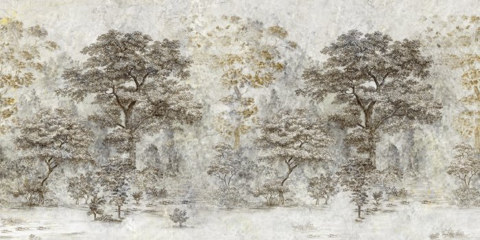 Papier peint  Une forêt avec des arbres aux couleurs d&#39;automne