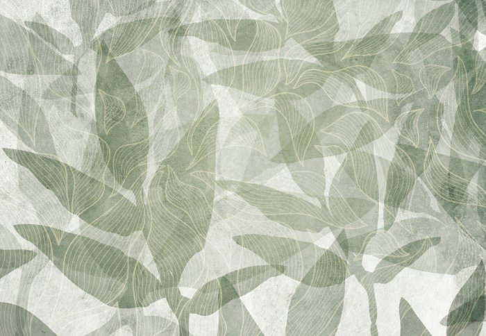 Papier peint  Feuilles vertes et formes géométriques