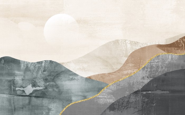Papier peint  Paysage abstrait de montagnes et de lune